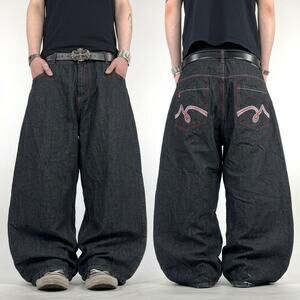 Vintage y2k embroidered faded grey cyber grunge baggy wide leg jeans